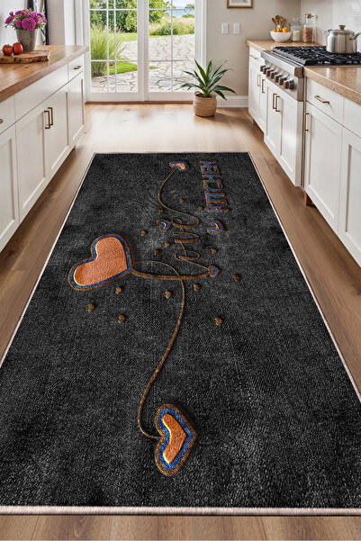 LTS HOME DIJITAL BASKILI Kaymaz Taban Yıkanabilir Modern Mutfak Halısı Salon ...