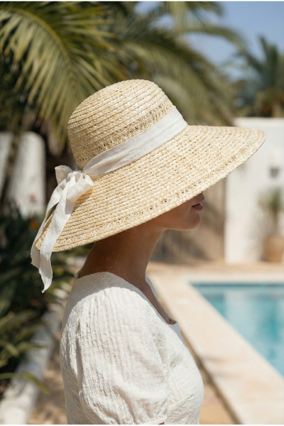 Verahed Γυναικείο ψάθινο καπέλο παραλίας με φαρδύ γείσο και κορδέλα, ρυθμιζόμ...