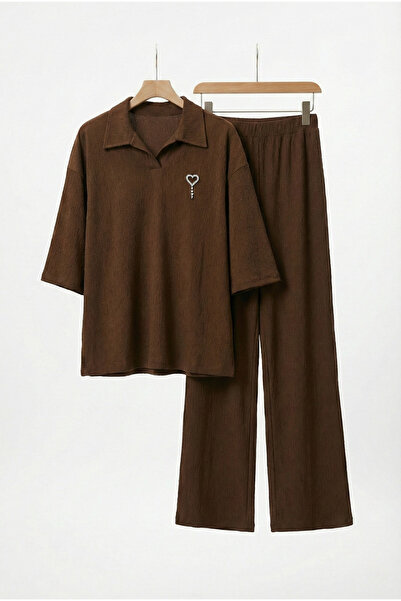 Talvien Brooch Detail Wrinkled Fabric Shirt Collar Set