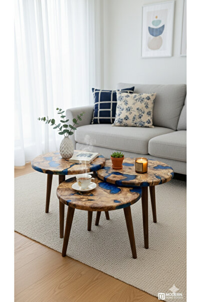 GökçesanSehpa Ahşap & Epoksi 3'lü Zigon Sehpa | Doğal Ahşap | Masif, Uzun Ömü...