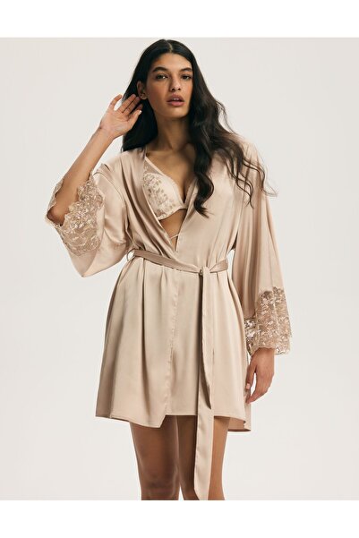 ESOTIQ Women's Satin Dressing Gown House Robe Bathrobe with Embroidered Sleev...