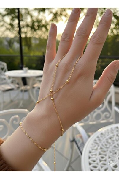 xesha Gold Color Minimal Shahmeran Bracelet – Elegant Ball Detailed Thin Chai...