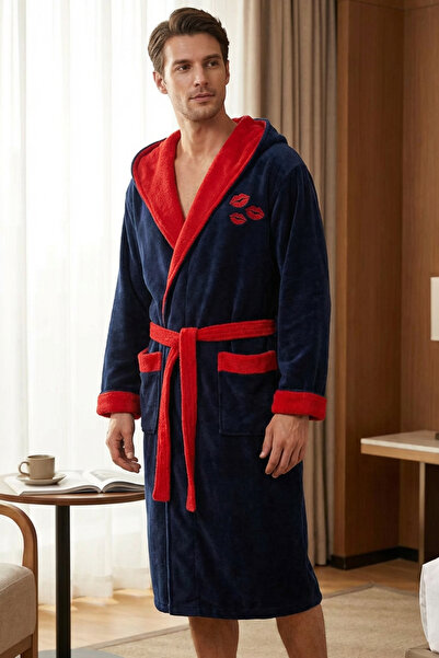 VAROL Luxury Touch Hooded 100% Cotton Embroidered Bathrobe – Kiss