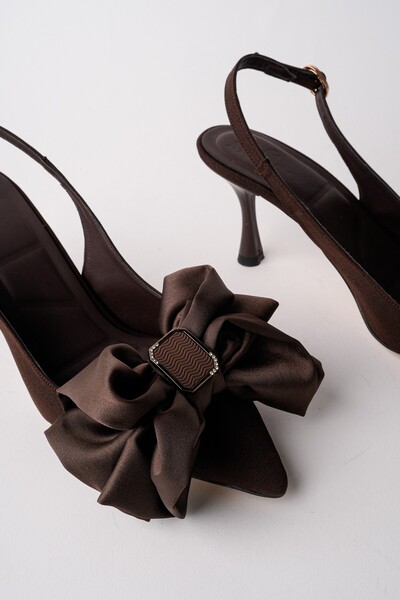 MUGGO Sisy Satin Bowknot Buckle Pointed Toe Open Back Women's Heeled Shoes