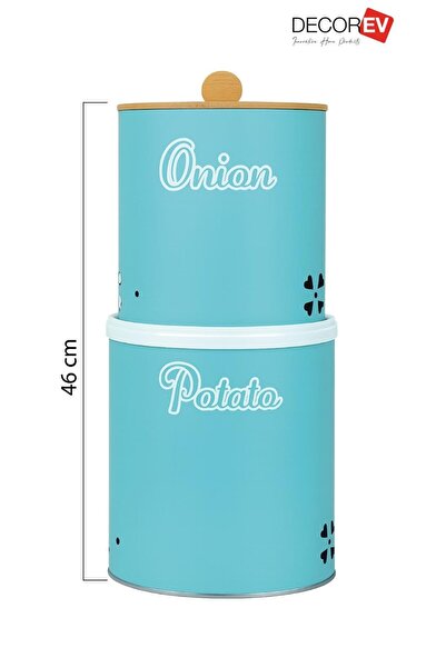 decorev Bambu Tek Kapaklı Metal Patates Soğanlık Mint Rengi DC -7107