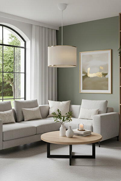 decory De-Nara Modern Silindir Tekli Sarkıt Avize - Kumaş Başlıklı Sarkıt Ayd...