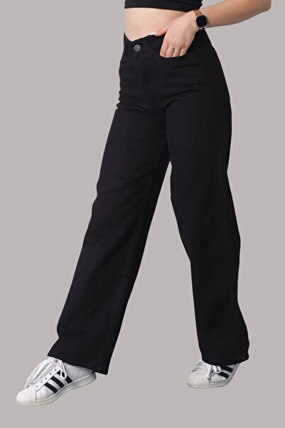 Livik Pantaloni din denim elastic negri, cu picior larg, pentru copii Young W...