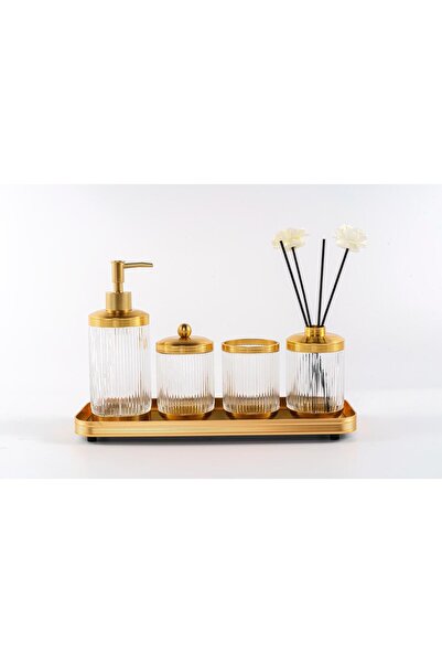 ROY KING Astra 5-Piece Bathroom Set with Tray Clear Gold