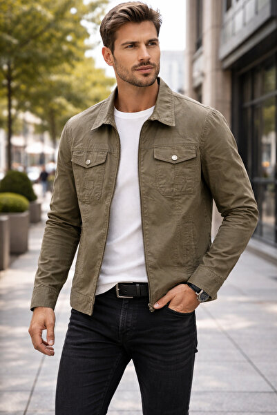 DYNAMO Khaki 100% Cotton Linen Summer Coat – Lined Inside, Regular Fit, Casua...