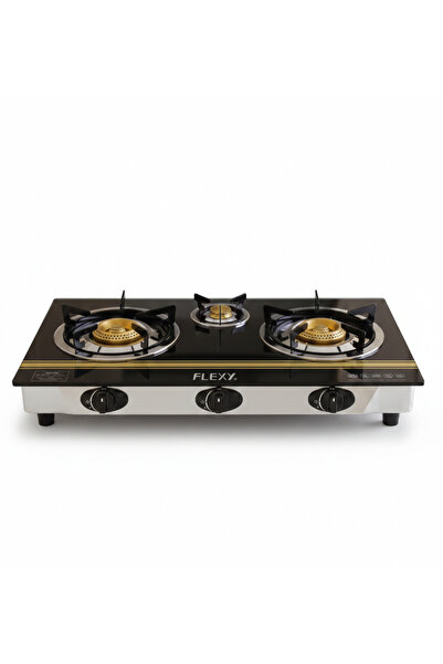 flexy 3 Burner Gas Stove, 7mm Toughened Glass Top, Auto Ignition, Heavy Cast ...