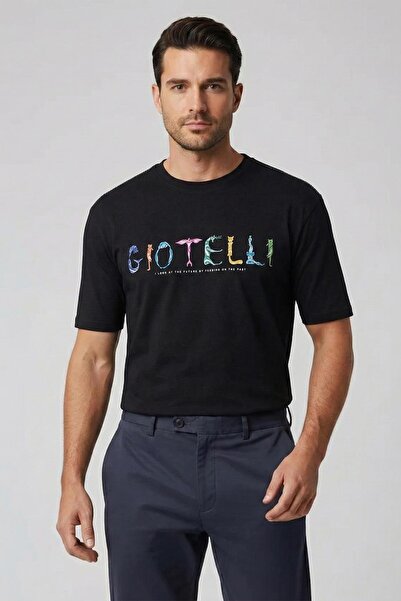 Sabri Özel Giotelli Black Oversize Fit 100% Cotton Printed Crew Neck Men's T-...