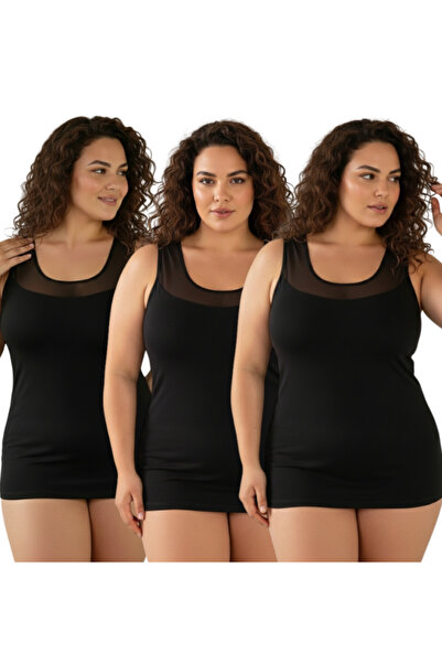 MrrMajestic Women's Tulle Collar T-Shirt, Oversized Size, 3-Piece Pack.