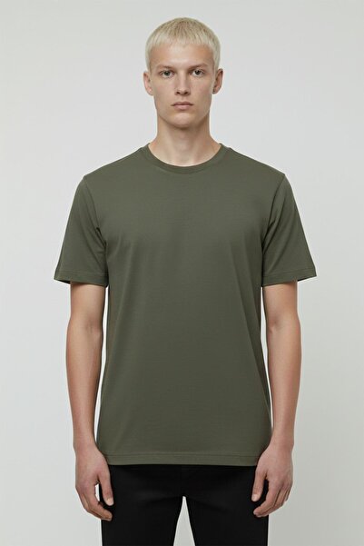 Sabri Özel Giotelli Khaki Regular Fit 100% Cotton Crew Neck Men's T-Shirt