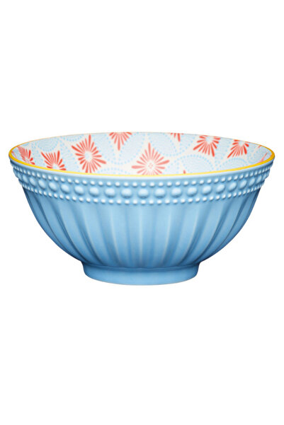 MIKASA Kcbowl32 Glazed Ceramic Bowl with Blue Mosaic Pattern