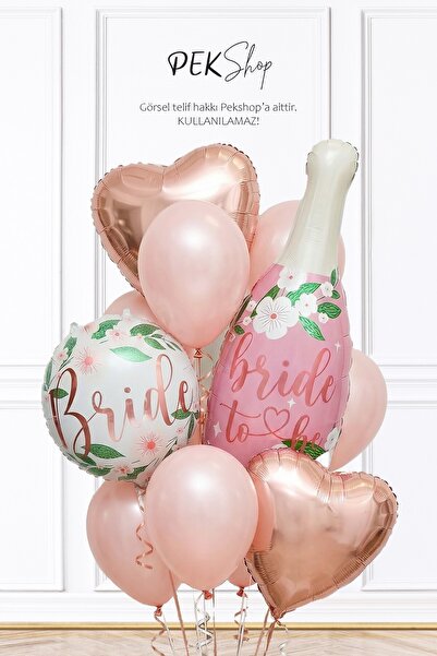 PEKSHOP Pembe Rose Tema Bride To Be Parti Balon Süsleme Seti Set264