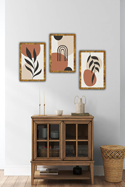 SDİGİTAL Modern Soyut 3’lü Tablo Seti – Minimal Bohem Duvar Dekoru – 5 mm Dek...