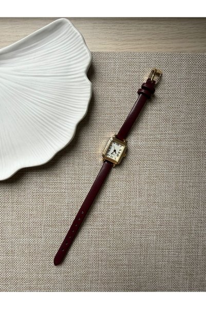 rubsey Retro Minimal Leather Cord Vintage Women's Wristwatch Burgundy