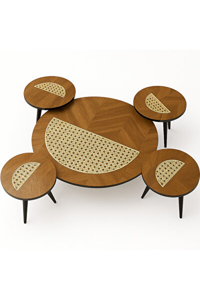 GENERAL'S 5-piece round coffee table set with a modern wooden design and dist...