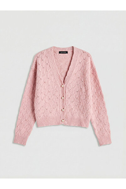 LC Waikiki ΝΕΑ ΣΕΖΟΝΑ ΑΠΟ ΤΗΝ GÜLİS GİYİM Ροζ Ζακέτα με V-λαιμόκοψη και διάτρ...