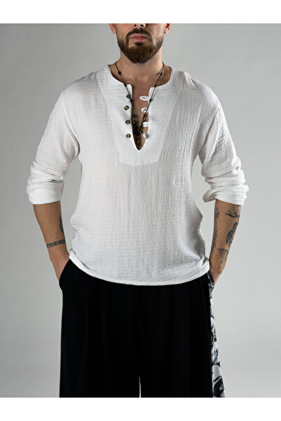 COCOPELLI Design White Button Detailed Men's T-Shirt Coc2868