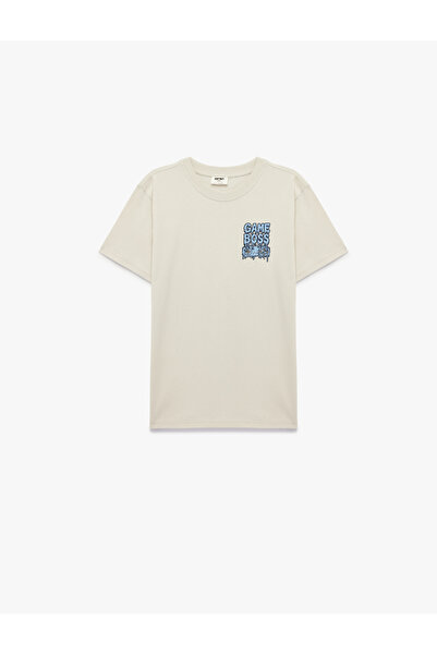 Koton Βαμβακερό μπλουζάκι με κοντό μανίκι με λαιμόκοψη