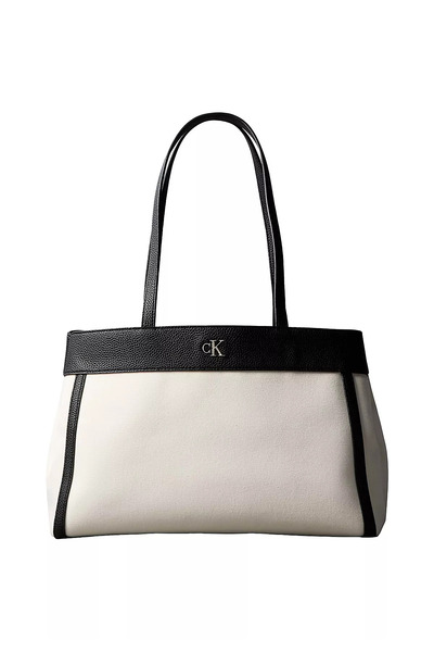 Calvin Klein Women's Long Strap Zipper Closure Ck Logo Detailed White Shoulde...