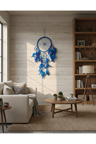 Meya design Mavi El Yapımı Düş Kapanı – Dekoratif Makrome Duvar Süsü (17 × 40...