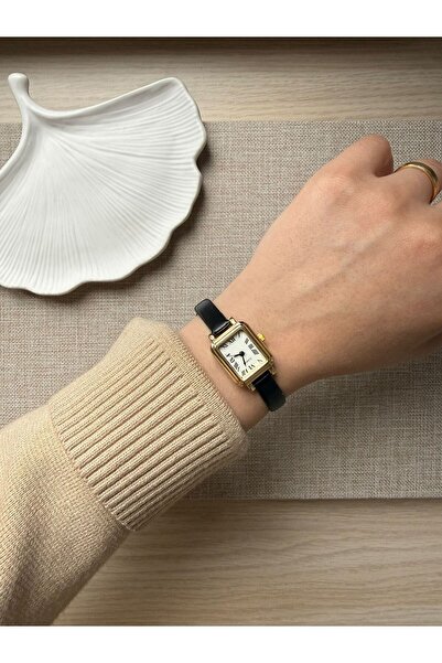 rubsey Retro Minimal Leather Cord Vintage Women Wristwatch Black