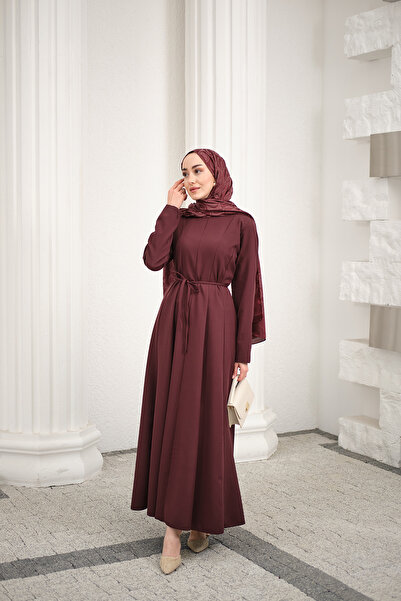 LOCCO Дамска рокля с колан от две части в цвят сливово