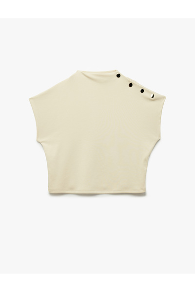 Koton Modal Fabric Accessory Button Detailed Lightweight Stand Collar Sleevel...