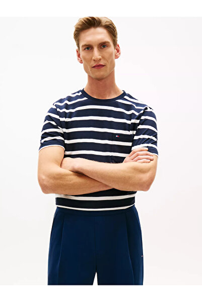 Tommy Hilfiger Erkek Regular Fit Yuvarlak Yakalı Çizgili Pamuklu Kısa Kollu M...