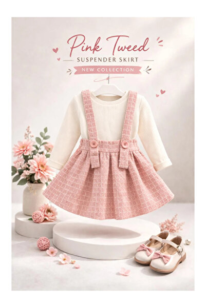 kidstalya Şanel Kumaş Salopet Takım - Pudra Pembe