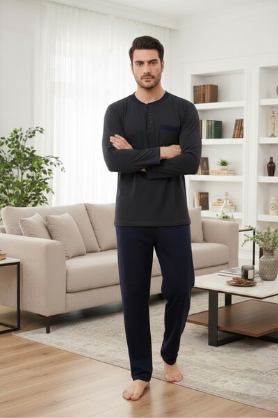 PREGNANT WORLD Men's Smoked Long Sleeve Button Detailed 100% Cotton Design La...