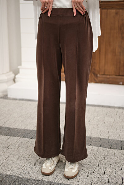 LOCCO Women's Elastic Trousers with Grass Detail on the Front, Brown