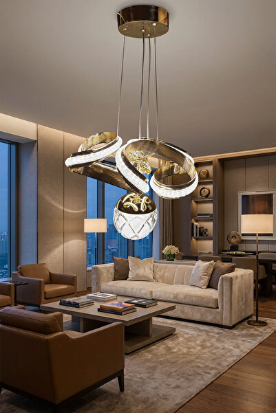 DEKORLİVE İthal Çizgili Kasa Akrilik Dron Tek Top Led Avize