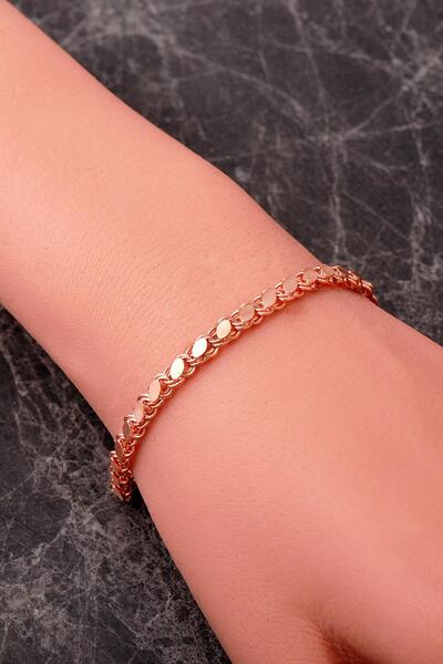 Sümer Telkari 925 Ayar Rose Gümüş Pullu Arpa Zincir Bileklik 4919