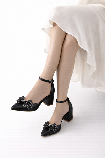 CRAFT MODA Сатенени булчински обувки с тюлена панделка и дебел ток