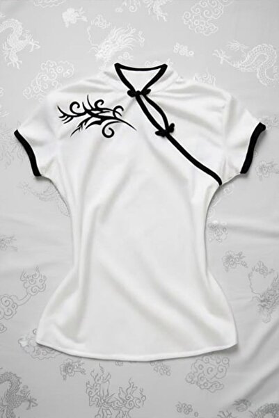 Karakedi China Vintage Style Mandarin Collar Stripe Detail Floral Y2K Short S...