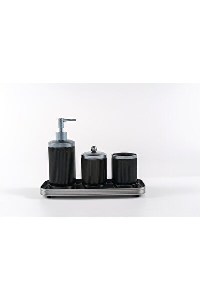 ROY KING Canyon 4-Piece Bathroom Set with Tray Black Silver