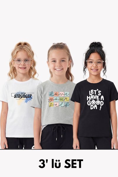 panios kids 3-компонентна блуза с кръгла яка, детайли и къси ръкави за момичета