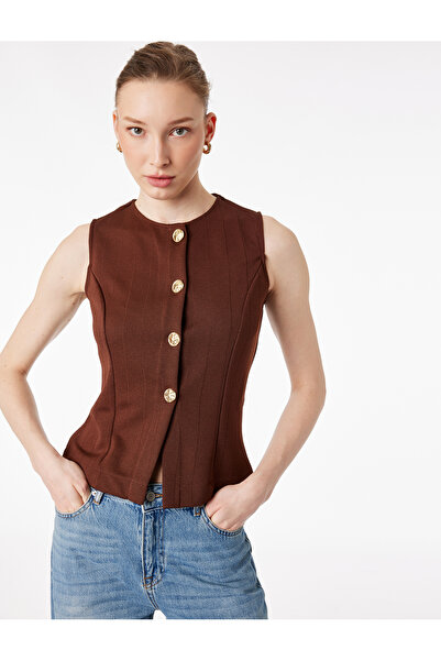 Koton Mücevher Düğme Detaylı Bisiklet Yaka Peplum Yelek