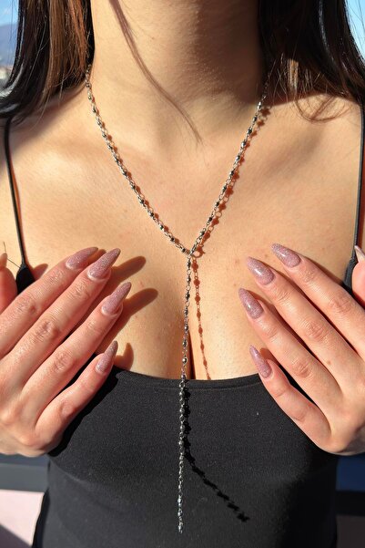 TAKIŞTIR Gümüş Renk Top Detaylı 14K Altın Kaplama VİP Y Kolye