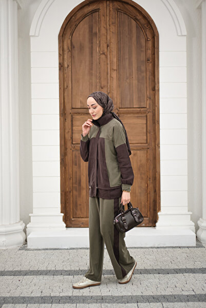 LOCCO Pantaloni de damă în două culori, cu detaliu cu dungi, cu fermoar ascun...