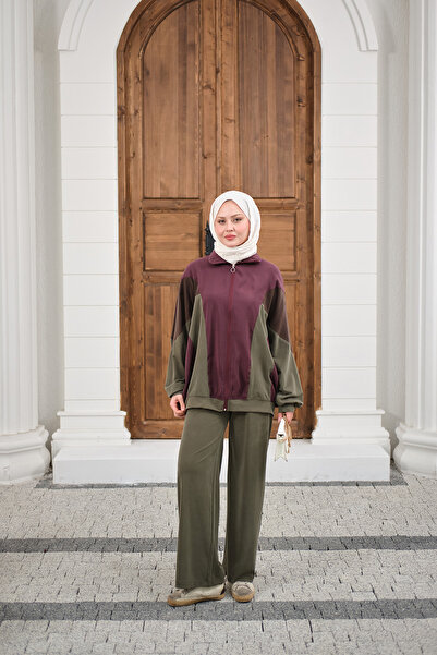 LOCCO Women's Colorful Detailed Zippered Double Suit Set in Plum