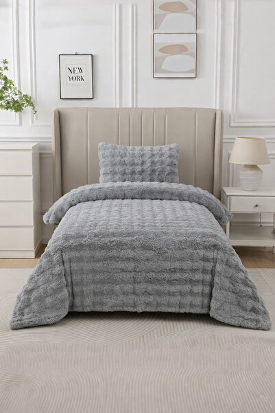 Bottega Home Loria Gray Single Plush Bedspread (160X220 - 50X70)
