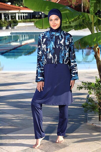 Estiva Digital Print Cropped Woven Closed Hijab Swimsuit