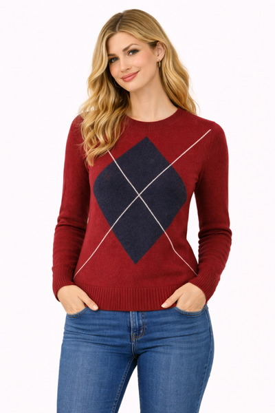 ModaPlaza Women's Large Diamond Pattern Sweater 7040