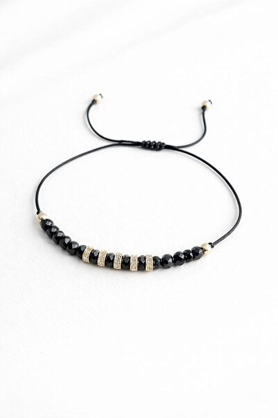 Handmade Adjustable bracelet with gold and black beads