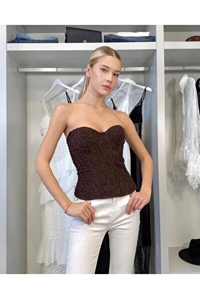 Miss Beyoğlu Women's Gloplu Lace Bustier (Black, Brown Color)