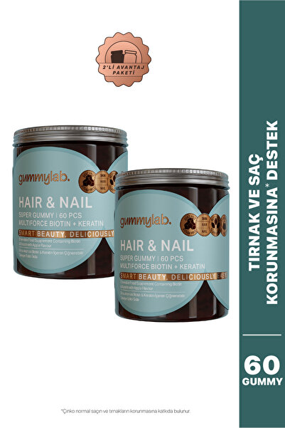 gummylab. Hair & Nail 2’li Set – Biotin & Keratin İçeren Saç ve Tırnak Vitami...